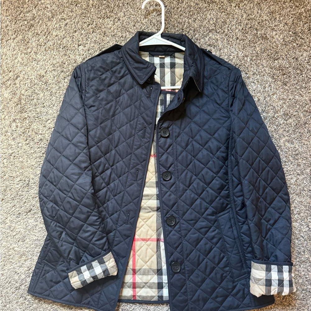 Burberry Navy Quilted Jacket with Plaid Lining